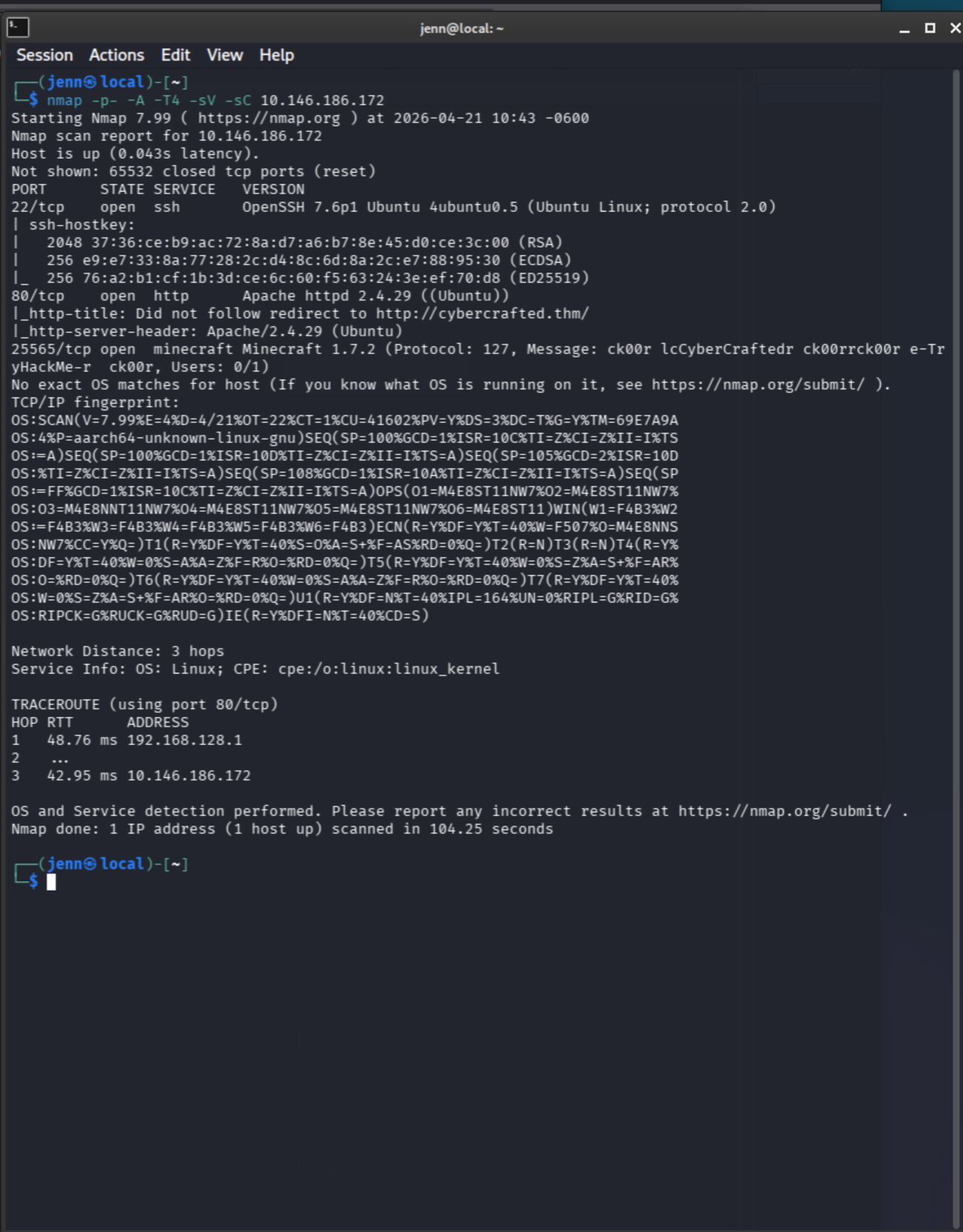 nmap scan showing three open ports
